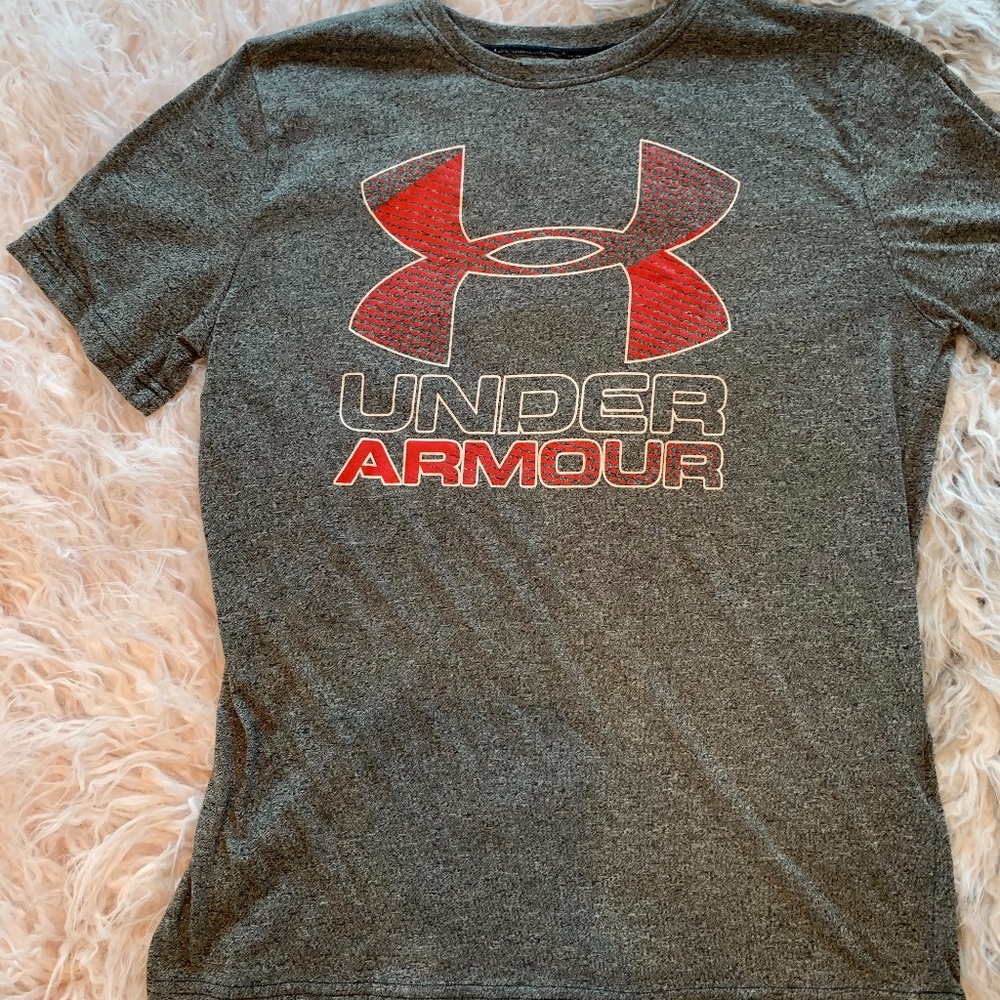 Gray Under Armour Logo Athletic Tee Large